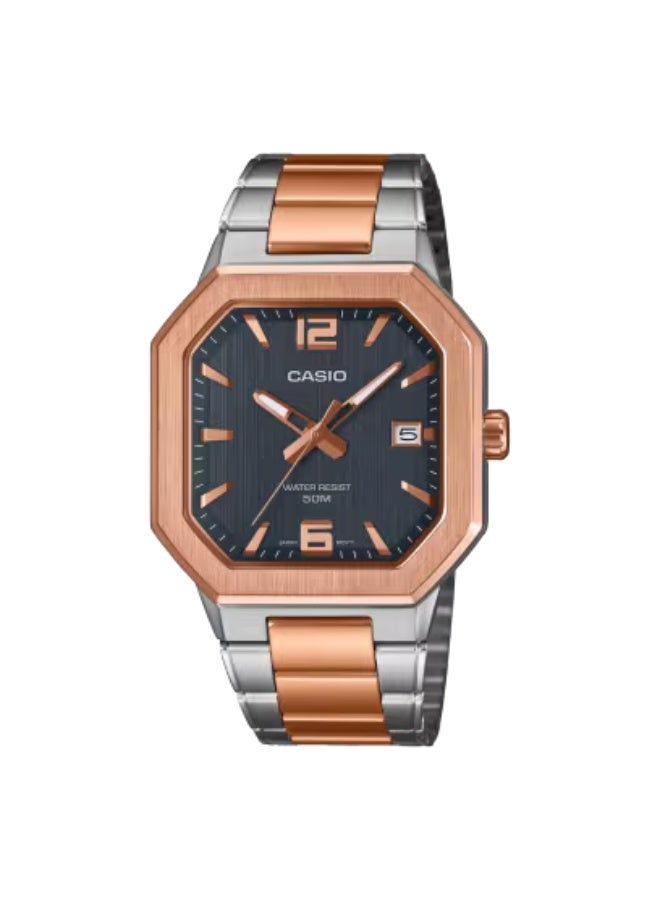 Casio MTP-B195RG-2AVDF Men’s Analog Watch, Blue Dial, Rose Gold Ion Plated Stainless Steel Bracelet, Quartz 3-Hand, Date Display, Mineral Glass, 50m Water Resistant